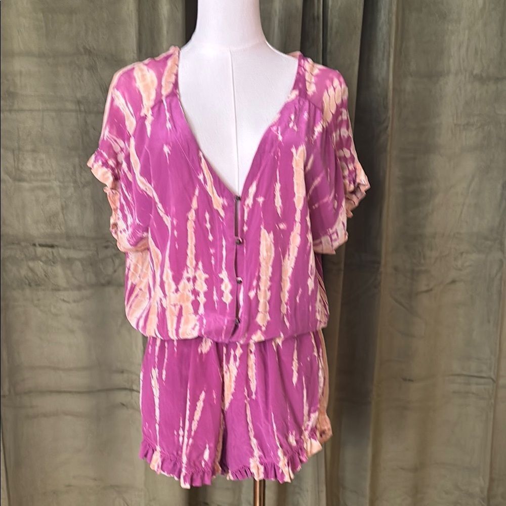 Gypsy 05 100% silk Pink Tie-Dye romper, M
